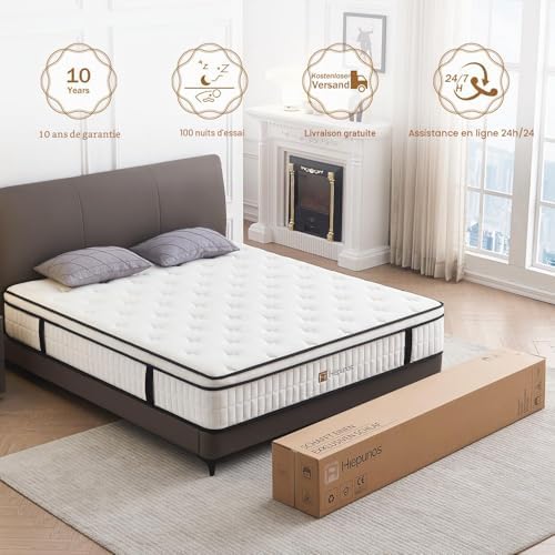 Hiepunos Matelas 140 x 200 cm, Épaisseur 26cm, Hybride Matelas en Mousse à mémoire de Forme à Ressorts ensachés Indépendants, 7 Zones de Confort, H3 H4 Moyenne Ferme, Durable, Soutien Parfait - Image 7