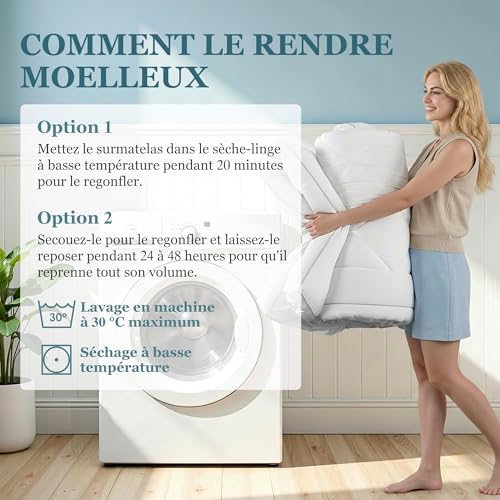 BedStory Surmatelas 90 x 190cm Blanc, 1000gsm surmatelas Ultra-Doux avec Poches Profondes, protège-Matelas Lavable en Machine, adapté aux Matelas jusqu'à 40 cm d'épaisseur - Image 8