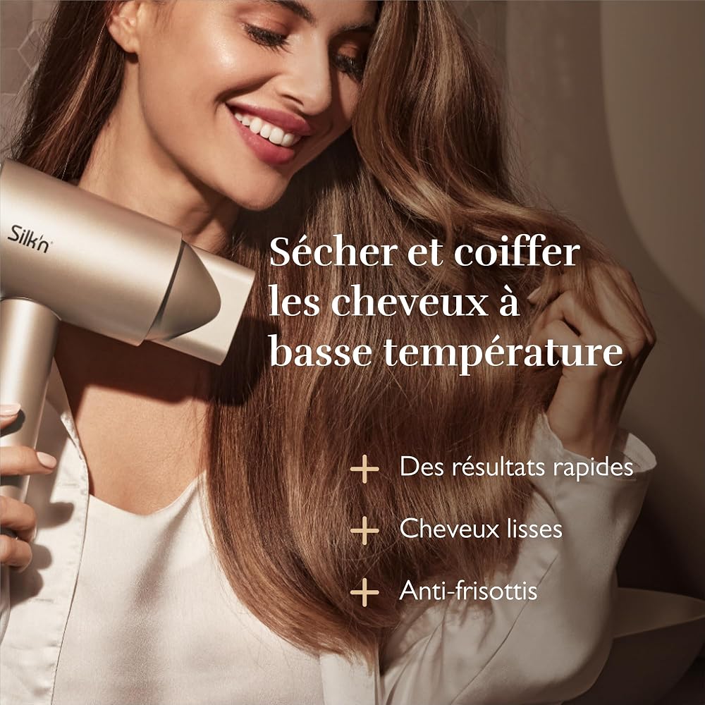 Silk'n Sèche cheveux - SilkyAir Pro - Technologie ionique et flux d'air concentré - Diffuseur , 2 concentrateurs et étui de voyage inclus - Silencieux - Écran LED - 18 modes - 1600 Watt - Or rose - Image 2
