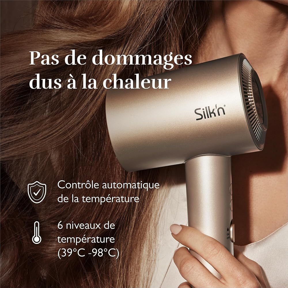 Silk'n Sèche cheveux - SilkyAir Pro - Technologie ionique et flux d'air concentré - Diffuseur , 2 concentrateurs et étui de voyage inclus - Silencieux - Écran LED - 18 modes - 1600 Watt - Or rose - Image 3
