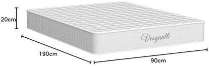 Vesgantti Matelas 90x190cm, 20cm Épaisseur, Matelas à Ressorts ensachés Indépendant, Confort 7 Zones de dureté H3, Soutien Parfait, Respirant, Oeko-tex (Blanc, Tight Top)