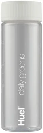 Huel Bouteille Daily Greens | Sans BPA | Transparente avec un couvercle blanc | Guide de ligne de remplissage pour des mesures parfaites | Passe au lave-vaisselle | 382,7 g