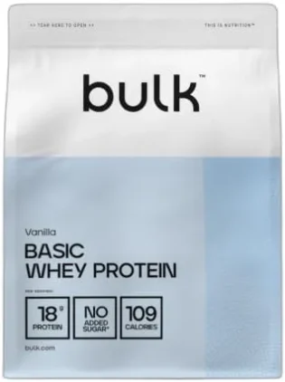 Bulk Basic Protéine en Poudre | Vanille | 1,25kg | 41 Portions | Jusqu’à 18g de Protéines Portion | Faible en Sucres | Formule à Absorption Rapide | Prise de Masse Musculaire et la Récupération