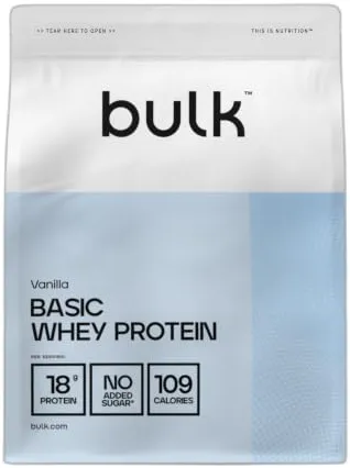 Bulk Basic Protéine en Poudre | Vanille | 1,25kg | 41 Portions | Jusqu’à 18g de Protéines Portion | Faible en Sucres | Formule à Absorption Rapide | Prise de Masse Musculaire et la Récupération