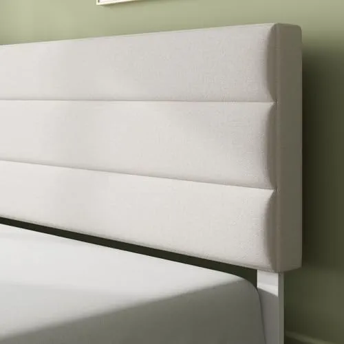 Zinus Maya Sommier 140x190 cm avec Lattes en Bois - Hauteur 30 cm - Cadre & Tête de Lit 2 Personnes Tapissier - Montage Facile - Gris Foncé