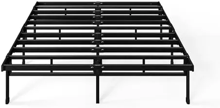 Zinus Justin Lit Double 140x190 cm avec Lattes en Métal - Cadre de Lit 2 Places en Acier Robuste - Rangement sous Le Lit - Montage Facile - Noir