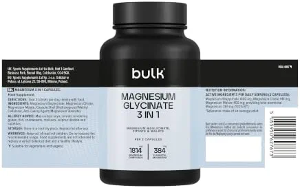 Bulk Magnésium 3-en-1 Complexe | 900mg à haute absorption | Complément magnésium triple force bisglycinate, citrate, malate | Soutient la fonction musculaire, l’énergie, la récupération | 90 comprimés