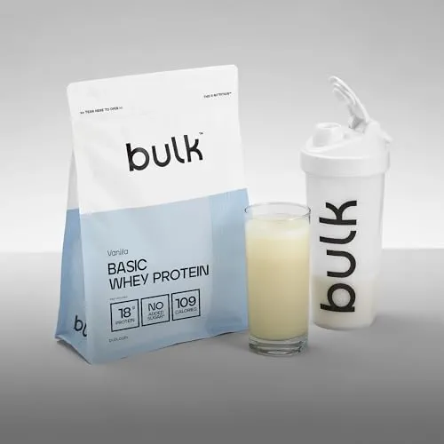 Bulk Basic Protéine en Poudre | Vanille | 1,25kg | 41 Portions | Jusqu’à 18g de Protéines Portion | Faible en Sucres | Formule à Absorption Rapide | Prise de Masse Musculaire et la Récupération