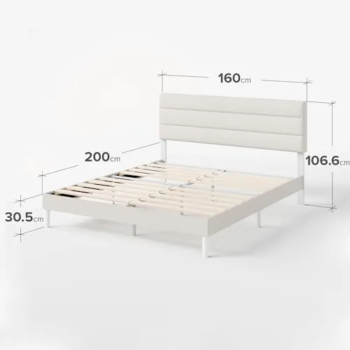 Zinus Maya Sommier 140x190 cm avec Lattes en Bois - Hauteur 30 cm - Cadre & Tête de Lit 2 Personnes Tapissier - Montage Facile - Gris Foncé