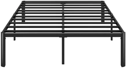 Zinus Van Sommier 140x190 cm avec Lattes en Métal - Cadre de Lit 2 Personnes en Acier Robuste - Hauteur 41 cm pour Rangement - Montage Facile - Noir