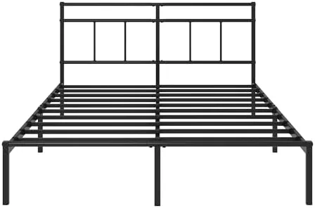Zinus Elias 140x190 cm - Cadre de lit en métal avec tête de lit - Montage Facile - Hauteur 30 cm - Lit avec Support de Lattes en métal - Espace de Rangement sous Le lit - Design Moderne - Noir