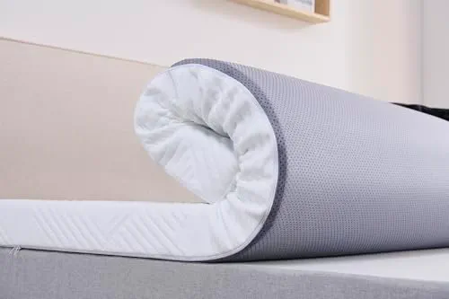Twirest Surmatelas 140 x 200 cm, 5 cm d'épaisseur, Topper 140x200cm avec un noyau confortable en mousse à haute résilience, Housse respirante et lavable, pour lit à sommier tapissier, caravane