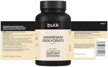 Bulk Comprimés de bisglycinate de magnésium, 500mg, 60 Comprimés