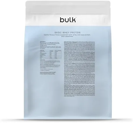 Bulk Basic Protéine en Poudre | Vanille | 1,25kg | 41 Portions | Jusqu’à 18g de Protéines Portion | Faible en Sucres | Formule à Absorption Rapide | Prise de Masse Musculaire et la Récupération