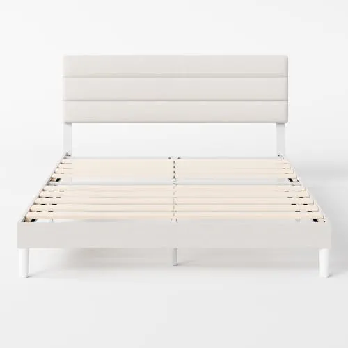 Zinus Maya Sommier 140x190 cm avec Lattes en Bois - Hauteur 30 cm - Cadre & Tête de Lit 2 Personnes Tapissier - Montage Facile - Gris Foncé