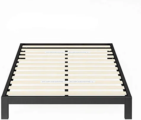 Zinus Arnav Sommier 140x190 cm avec Lattes en Bois - Hauteur 26 cm - Cadre de Lit 2 Personnes en Métal - Compatible avec Têtes de Lit - Assemblage Facile - Noir