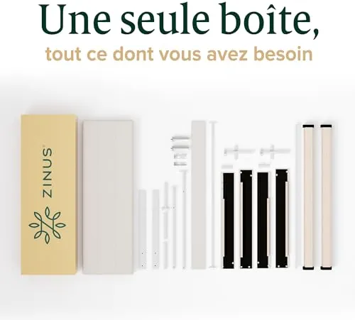 Zinus Maya Sommier 140x190 cm avec Lattes en Bois - Hauteur 30 cm - Cadre & Tête de Lit 2 Personnes Tapissier - Montage Facile - Gris Foncé