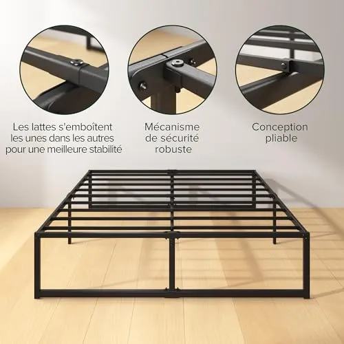 Zinus Lorelai Sommier métallique | 90 x 190 cm | 36 cm de Haut | Support de Lattes en Acier | Espace de Rangement sous Le lit | pour Adultes, Enfants, Adolescents | Assemblage Facile | Noir