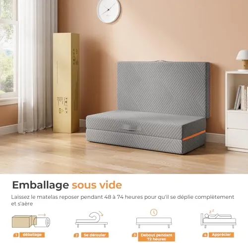 Vesgantti Matelas Pliable 140x190x15cm, Matelas d'Appoint Pliant en Mousse à Mémoire de Forme en Gel, Amovible et Lavable, Idéal pour Voyages, Camping, Lit d'appoint, Oeko-Tex - Gris