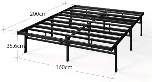 Zinus Justin Lit Double 140x190 cm avec Lattes en Métal - Cadre de Lit 2 Places en Acier Robuste - Rangement sous Le Lit - Montage Facile - Noir