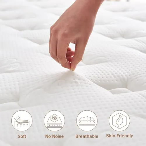 Hiepunos Matelas 150 x 200 cm, Épaisseur 26cm, Hybride Matelas en Mousse à mémoire de Forme à Ressorts ensachés Indépendants, 7 Zones de Confort, H3 H4 Moyenne Ferme, Durable, Soutien Parfait