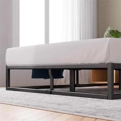Zinus Joseph Sommier 180x200 cm avec Lattes en Bois - Cadre de Lit King Size en Métal - Hauteur 25 cm pour Rangement - Assemblage Facile - Noir