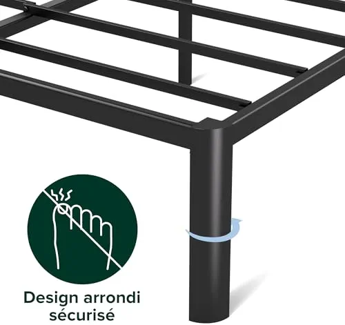 Zinus Van Sommier 140x190 cm avec Lattes en Métal - Cadre de Lit 2 Personnes en Acier Robuste - Hauteur 41 cm pour Rangement - Montage Facile - Noir