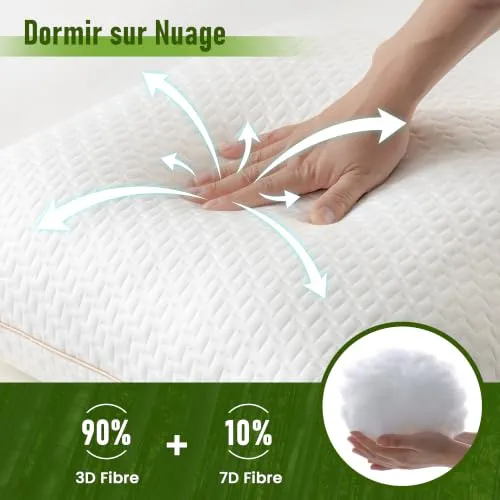 BedStory Oreiller 65x65CM - Lot de 2 - avec Fibres de Bambou - Qualité Luxe