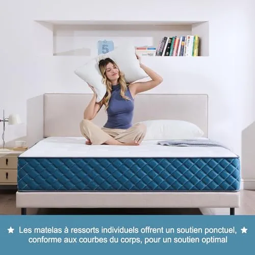 Hiimgo Matelas 160x200x22 cm Matelas à Ressorts Ensachés Indépendant et Mousse à Mémoire De Forme, Dureté Moyenne, Durable, Soutien Parfait, Respirant (160x200x22)