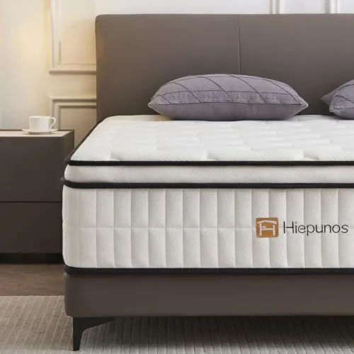 Hiepunos Matelas 180x200 cm, Épaisseur 26cm, Hybride Matelas en Mousse à mémoire de Forme à Ressorts ensachés Indépendants, 7 Zones de Confort, H3 H4 Moyenne Ferme, Durable, Soutien Parfait 26 cm 135x190x26