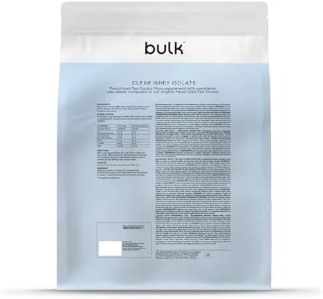 Bulk Clear Whey Isolate Moins Sucré | Thé Glacé Pêche | 20g de Protéines par Portion | Faible en Sucre | Saveur Fruitée | 86 Calories | Absorption Rapide | Boisson Protéinée | 500g