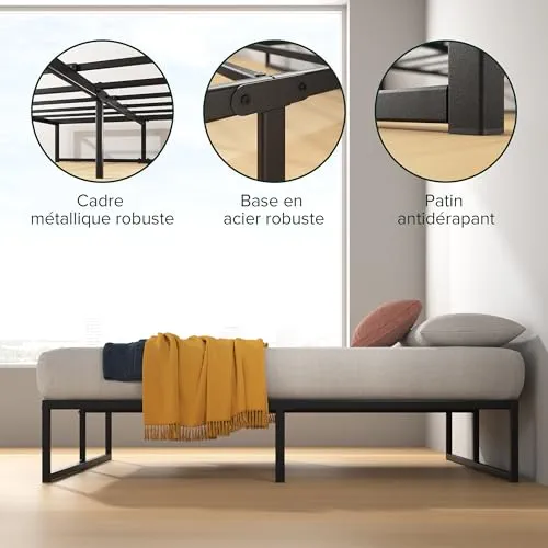 Zinus Lorelai Sommier métallique | 90 x 190 cm | 36 cm de Haut | Support de Lattes en Acier | Espace de Rangement sous Le lit | pour Adultes, Enfants, Adolescents | Assemblage Facile | Noir