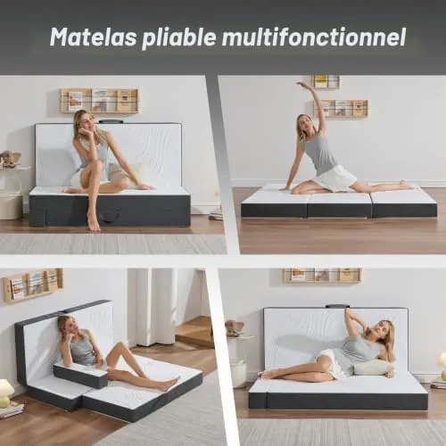 Twirest Matelas pliant 4 pièces, 90 x 200 x 15 cm - Matelas d'invité avec housse lavable - Cube disque intervertébral pliable et respirant - Matelas pliable pour adultes, lit d'invité, voyage, camping