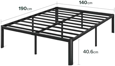 Zinus Van Sommier 140x190 cm avec Lattes en Métal - Cadre de Lit 2 Personnes en Acier Robuste - Hauteur 41 cm pour Rangement - Montage Facile - Noir