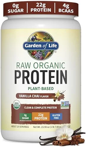 Garden of Life Bio végétalien Protéine Poudre avec des vitamines et des probiotiques – Brut Protéine Shake, sans sucre, Chocolat, 20.5 Ounce (580 g)