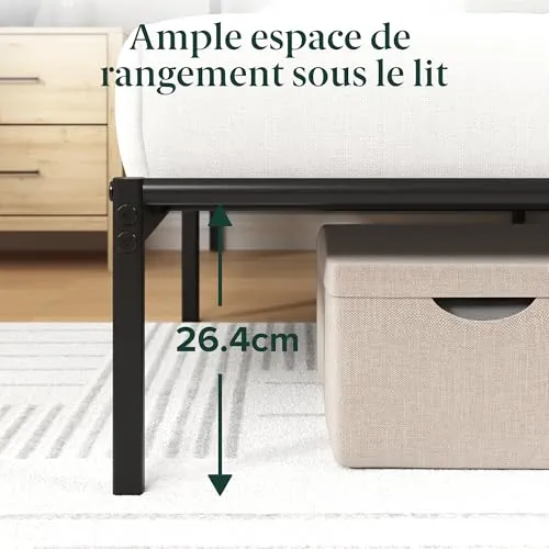 Zinus Elias 140x190 cm - Cadre de lit en métal avec tête de lit - Montage Facile - Hauteur 30 cm - Lit avec Support de Lattes en métal - Espace de Rangement sous Le lit - Design Moderne - Noir