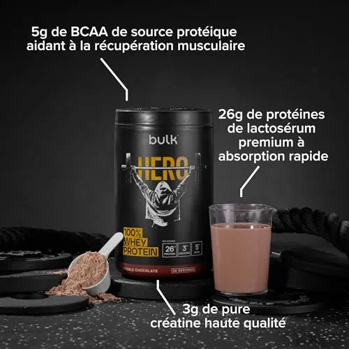 Bulk Hero 100% Whey Protéine en Poudre, Double Chocolat, 910g