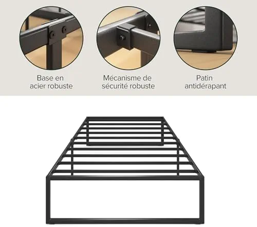 Zinus Lorelai Sommier métallique | 90 x 190 cm | 36 cm de Haut | Support de Lattes en Acier | Espace de Rangement sous Le lit | pour Adultes, Enfants, Adolescents | Assemblage Facile | Noir