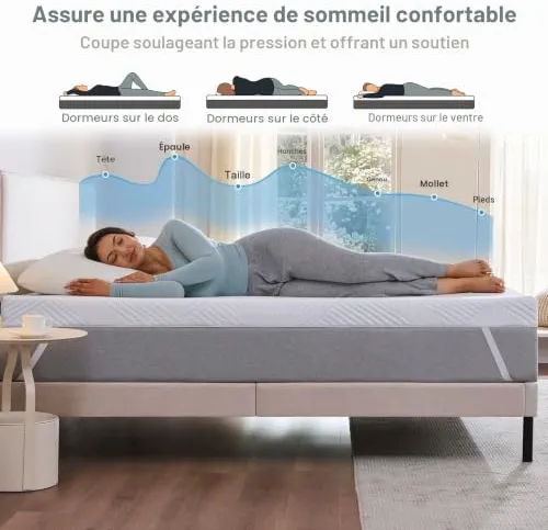 Twirest Surmatelas 140 x 200 cm, 5 cm d'épaisseur, Topper 140x200cm avec un noyau confortable en mousse à haute résilience, Housse respirante et lavable, pour lit à sommier tapissier, caravane