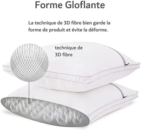 BedStory Oreillers 60x60 Lot de 2, Anti-acarien et Hypoallergénique, Oreiller Gonflant avec Garnissage de 3D Fibre Polyester, Confortable et Respirable, et Peut Utilisé comme Coussin de Canapé
