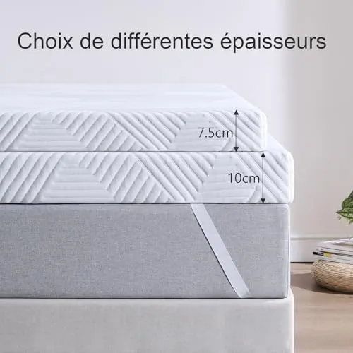 Twirest Surmatelas 160 x 200CM, Épaisseur 7,5CM, Mousse Mémoire à Gel, Confortable et Respirant, avec Design Antidérapant et Housse de Matelas Amovible et Lavable