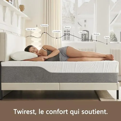 Twirest Matelas 140x190cm, Épaisseur 22cm, fermeté Moyenne, Respirant et Confortable, avec Un Soutien équilibré - Housse de lit Amovible et Lavable avec Fermeture à glissière.