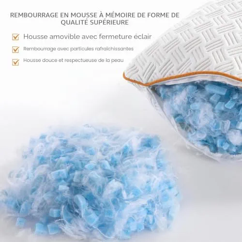 Twirest Oreiller 40x40 cm (1er Set), Oreiller en mousse à mémoire de forme - Oreiller de sommeil garni, Oreiller réglable en hauteur avec fermeture éclair, Housse d'oreiller amovible/lavable