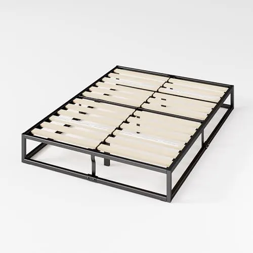 Zinus Joseph Sommier 180x200 cm avec Lattes en Bois - Cadre de Lit King Size en Métal - Hauteur 25 cm pour Rangement - Assemblage Facile - Noir