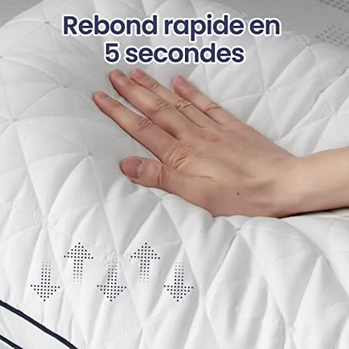BedStory Oreiller 60x60 Lot de 2, Anti-Acariens à Faible Garnissage Microfibre Hypoallergénique, Qualité Hôtel Moelleux et Respirant, Convient Allongées sur Le Côté Dos Blanc
