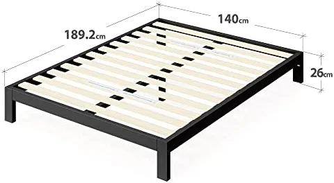 Zinus Arnav Sommier 140x190 cm avec Lattes en Bois - Hauteur 26 cm - Cadre de Lit 2 Personnes en Métal - Compatible avec Têtes de Lit - Assemblage Facile - Noir