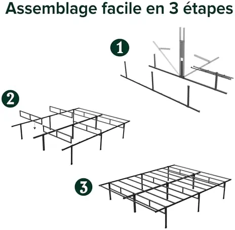 Zinus Justin Lit Double 140x190 cm avec Lattes en Métal - Cadre de Lit 2 Places en Acier Robuste - Rangement sous Le Lit - Montage Facile - Noir