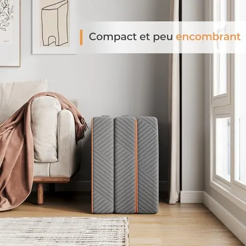 Vesgantti Matelas Pliable 140x190x15cm, Matelas d'Appoint Pliant en Mousse à Mémoire de Forme en Gel, Amovible et Lavable, Idéal pour Voyages, Camping, Lit d'appoint, Oeko-Tex - Gris
