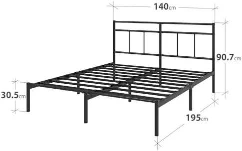 Zinus Elias 140x190 cm - Cadre de lit en métal avec tête de lit - Montage Facile - Hauteur 30 cm - Lit avec Support de Lattes en métal - Espace de Rangement sous Le lit - Design Moderne - Noir