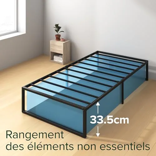 Zinus Lorelai Sommier métallique | 90 x 190 cm | 36 cm de Haut | Support de Lattes en Acier | Espace de Rangement sous Le lit | pour Adultes, Enfants, Adolescents | Assemblage Facile | Noir